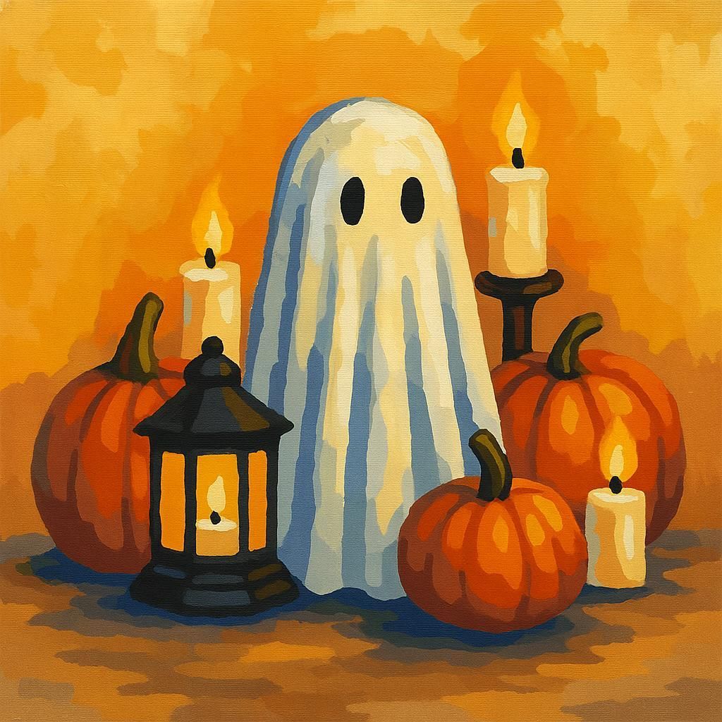 Halloween Ghost Paint by Numbers Kit for All Ages – Fall Canvas Art with Candles & Pumpkins