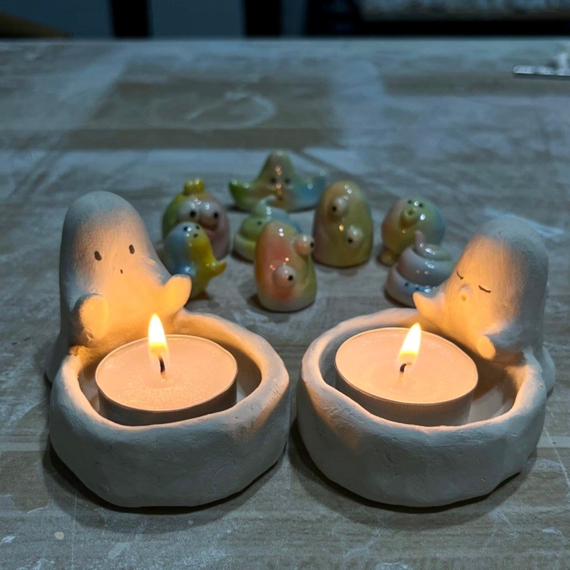 Handmade Ceramic Little Ghost Aromatherapy Candle Holder – Make a Wish【One】
