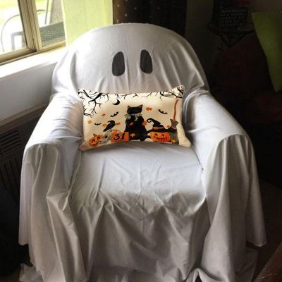 Halloween Pillow Cover Black Cat Pumpkin Watercolor Halloween Lumbar Pillow Covers Decorations Outdoor Halloween Pillows Decorations For Sofa Home Decor