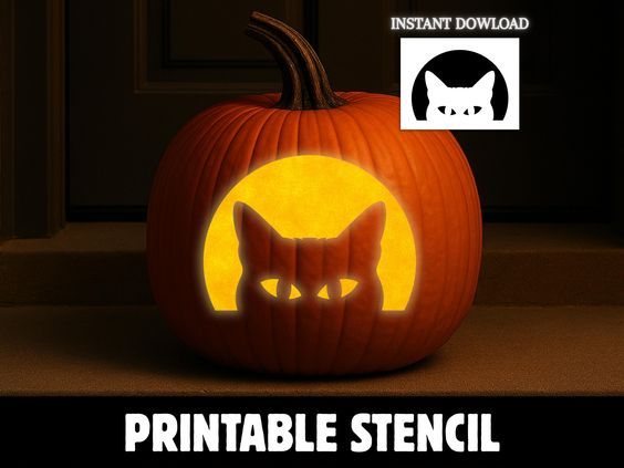 Cat Pumpkin Carving Stencil, PRINTABLE Cat Pumpkin Carving Template, Cat Jack O Lantern Carving Stencil, Cats Face Pumpkin Stencil Design – Etsy