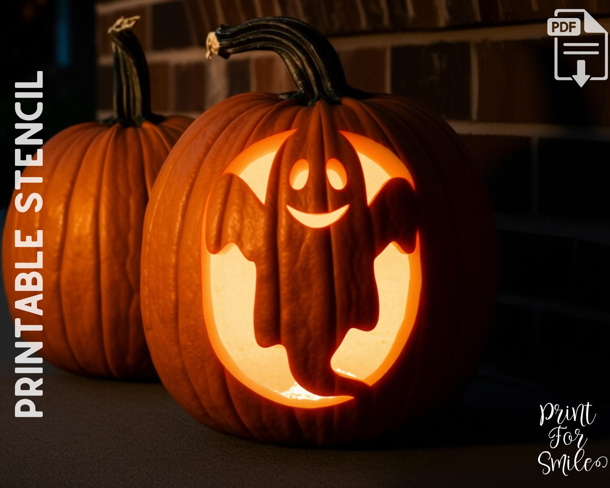 Smiling Ghost Pumpkin Carving Stencil Template Cute Halloween PRINTABLE