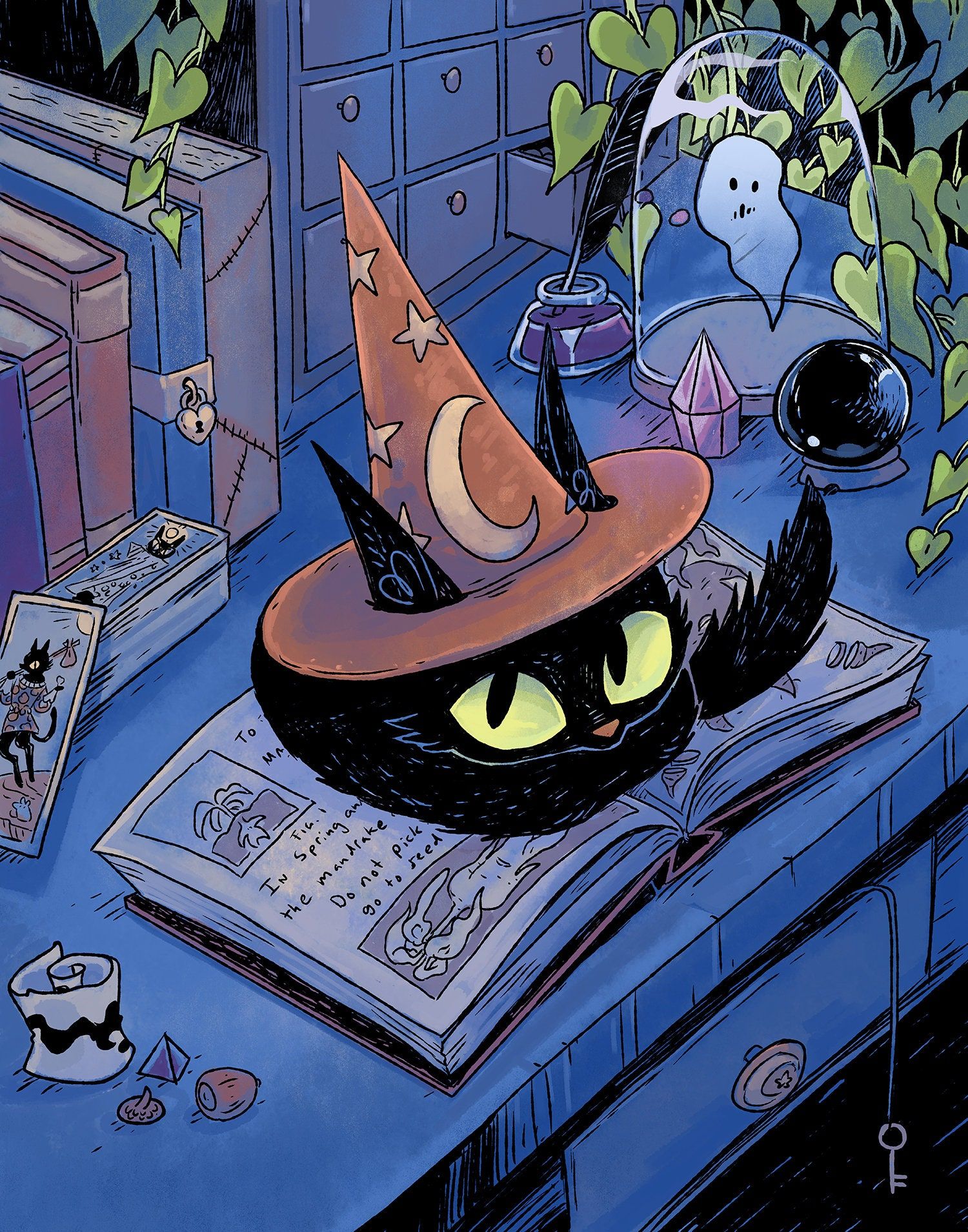 Grimoire Loaf Witchy Kitty art poster print