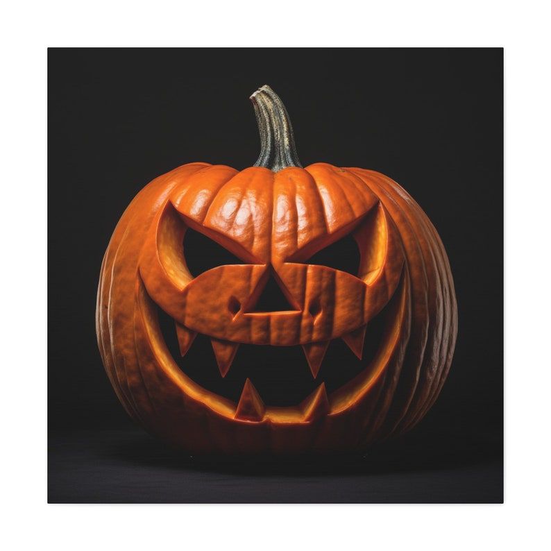 Jack O’-lantern Pumpkin Painting – Photo of Carved Pumpkin on Black Background. Creepy. – Etsy