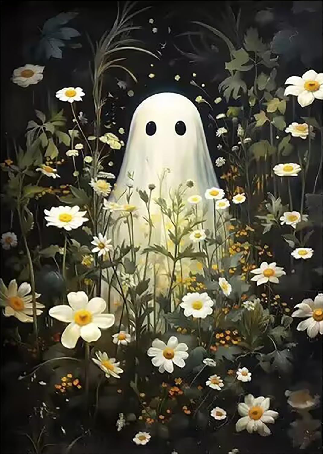 5D Halloween Diamond Painting Kits for Adults Beginners,Ghost Flower Diamond Art Kit,DIY Full Round Drill Diamond Dot Gem Art Kits for Adults,Home Wall Decor 11.8×15.7 Inch