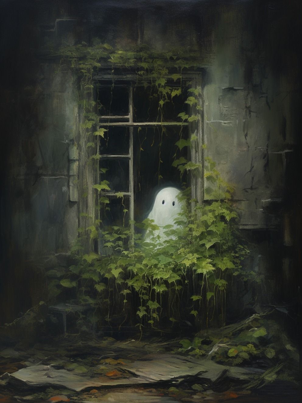Cute Ghost in Window Print