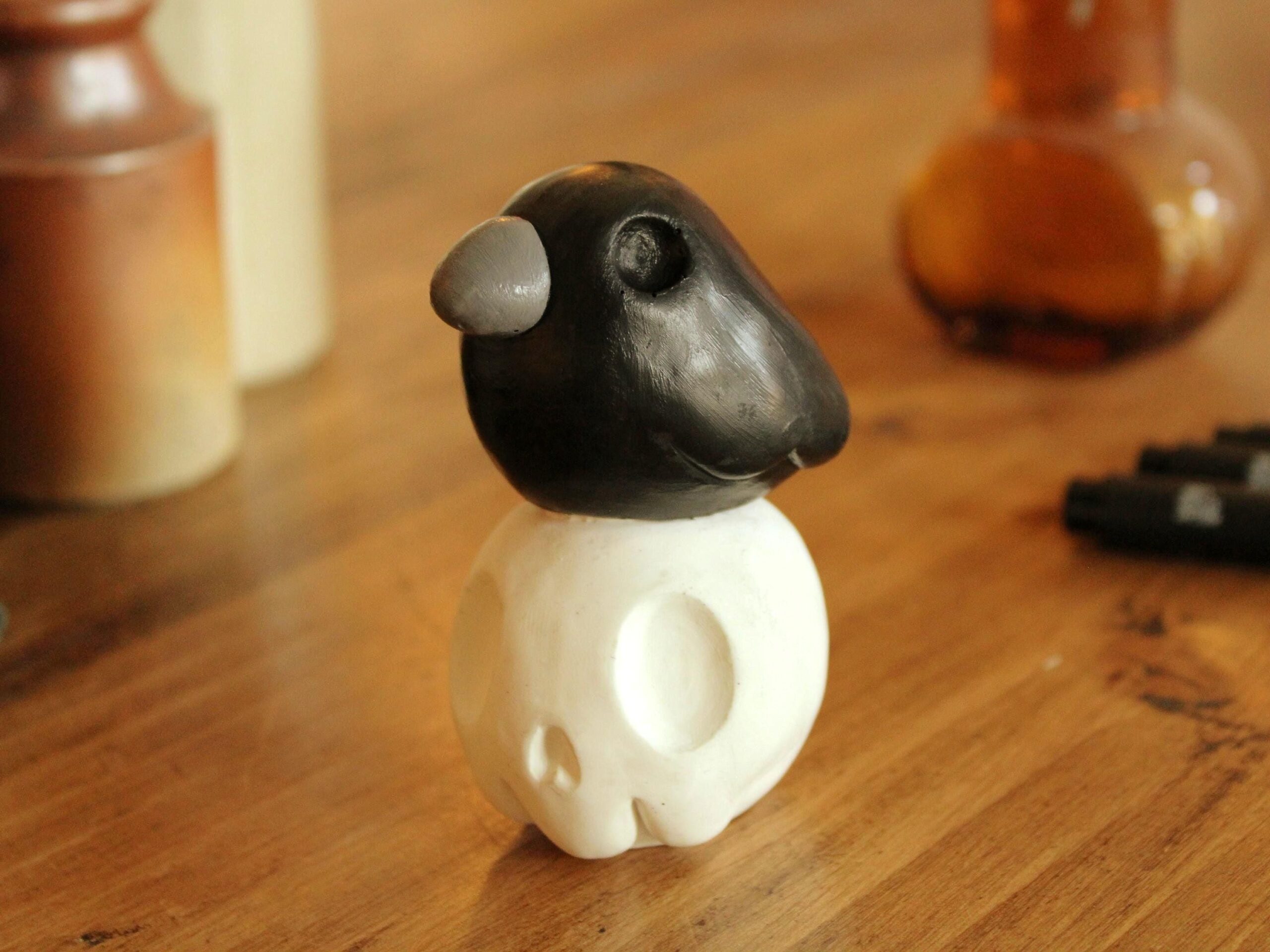 Skull & Crow Figurine | Cute Art Ornament | Gift | Halloween Decoration |