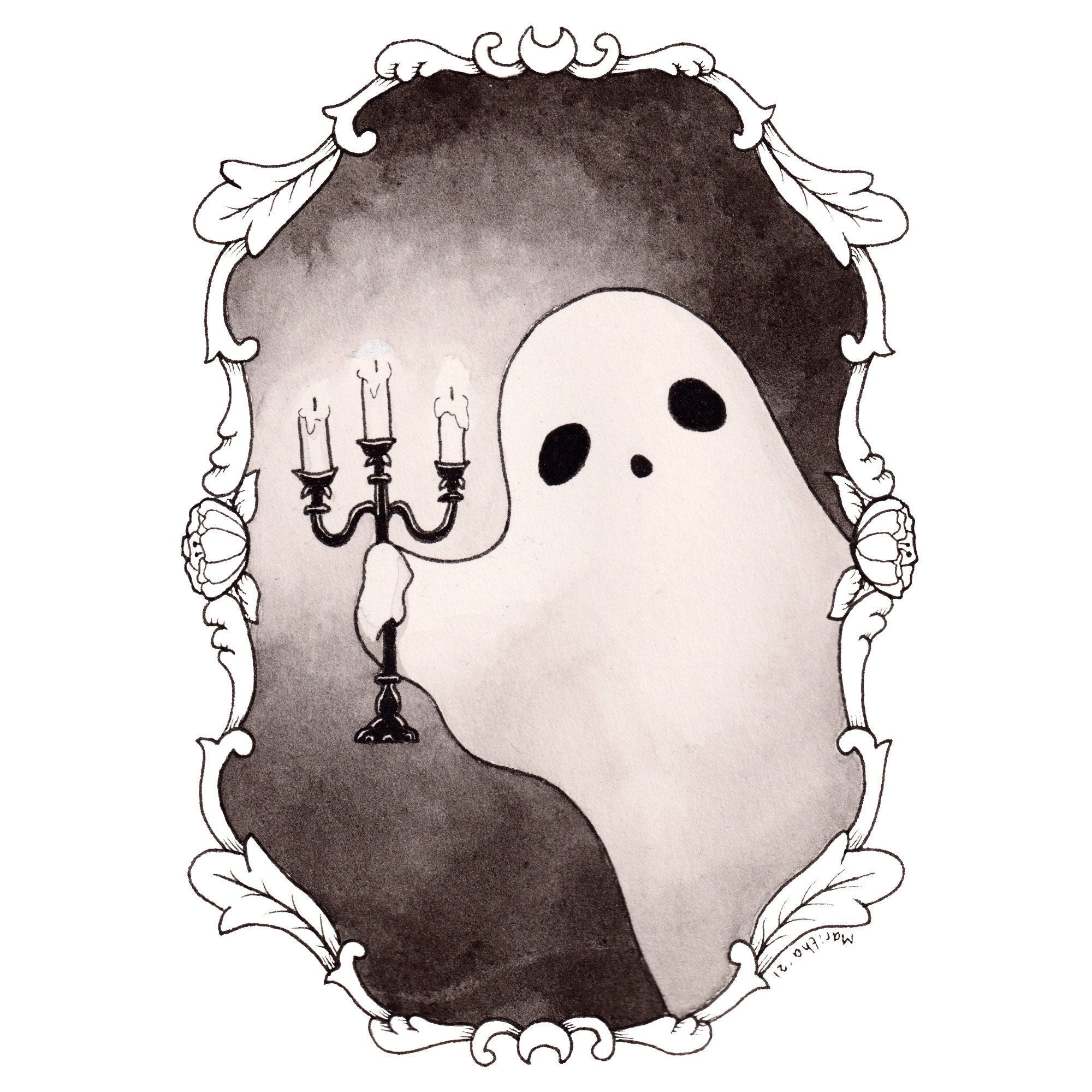 Candlelight Ghost Art Print | Halloween Illustration