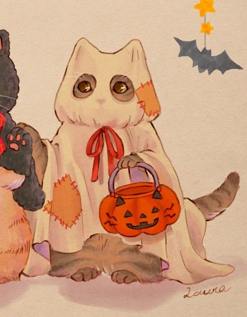 みんなでハロウィンパーティーへ♪ーLauraのイラスト | お茶の時間にしましょうか－キャロ＆ローラのちいさなまいにち－　Caroline & Laura’s tea break