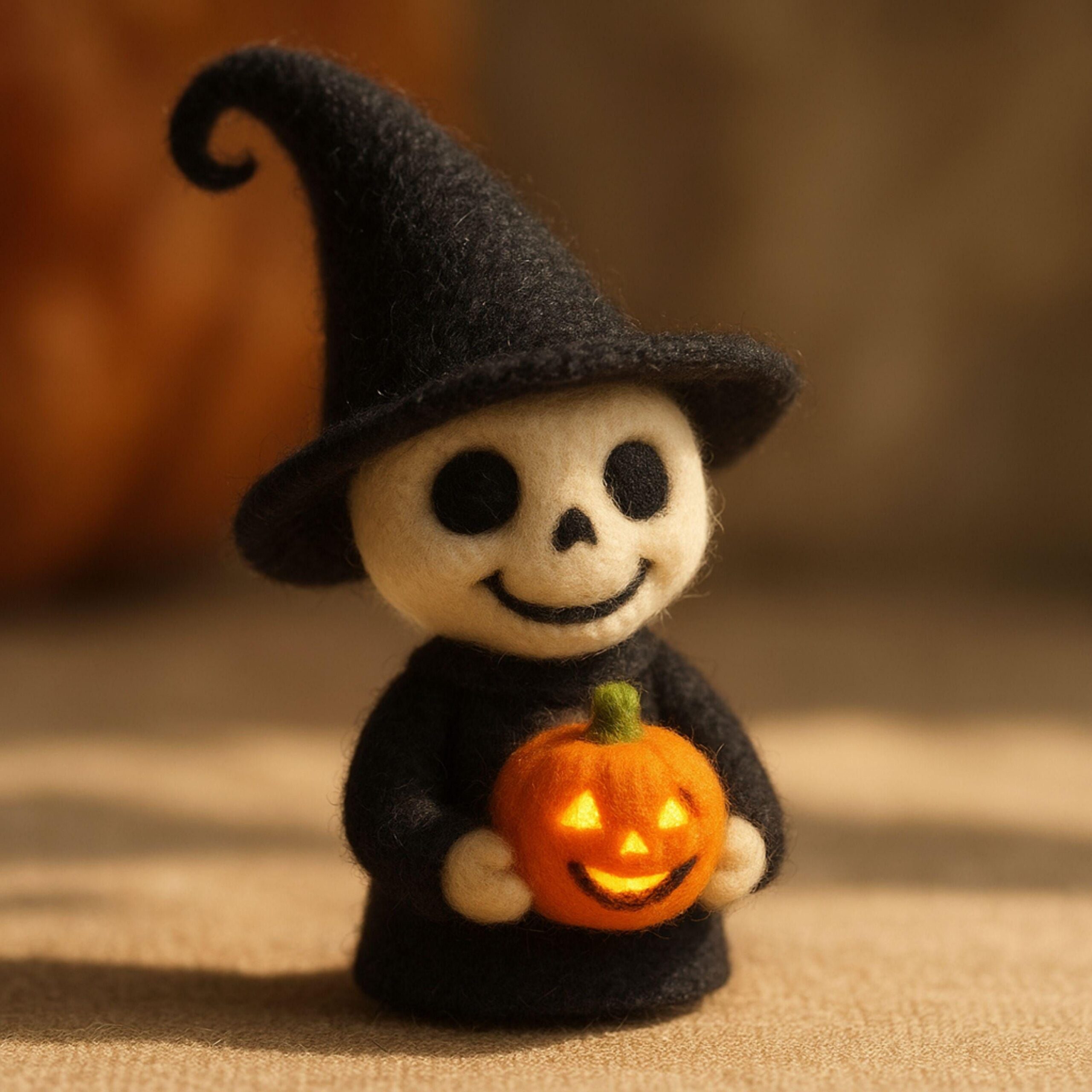 Handmade Wool Felt Ghost Pumpkin: Spooky Halloween Decor