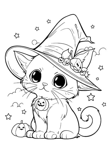 Coloriage de chat d’Halloween pour les enfants imprimable | Vecteur Premium généré à base d’IA