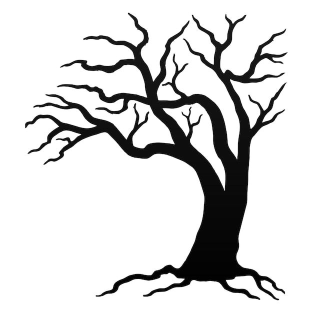 Halloween tree vector, dry tree without leaf, scary tree, silhouette tree in black color | Premium Vector