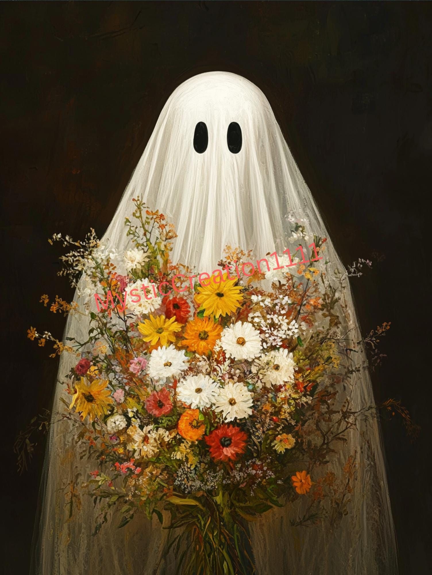 Decoupage Rice Paper Halloween Boo White Ghost #404, Rice Paper for Coaster, Trinket Box, Furniture, Scrapbook Journal, Home Decor Art DIY