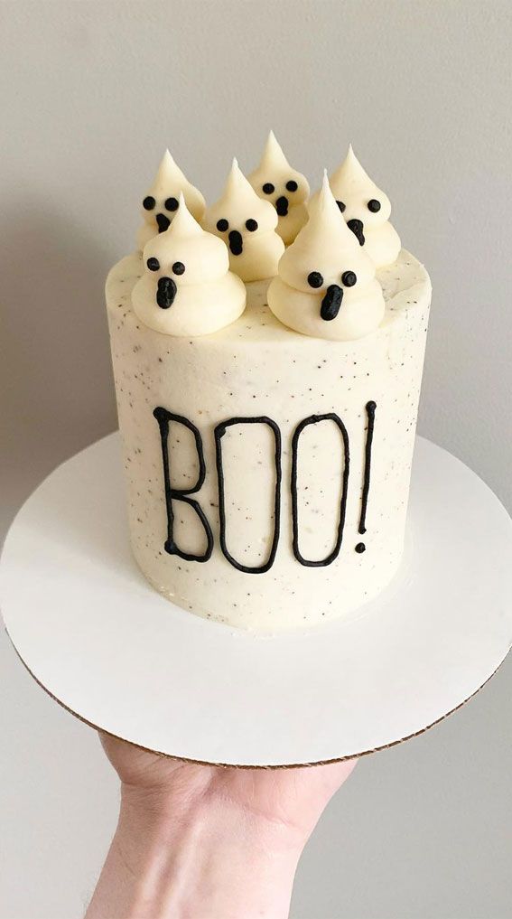 100+ Cute Halloween Cake Ideas : Black Cake White Ghost Face