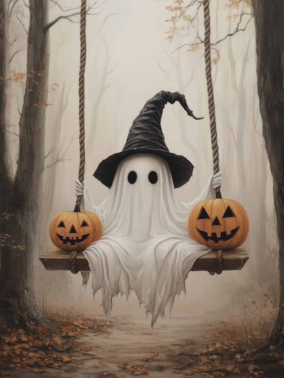 18×24 GHOST PUMPKIN SWING – BOXWOOD FRAME