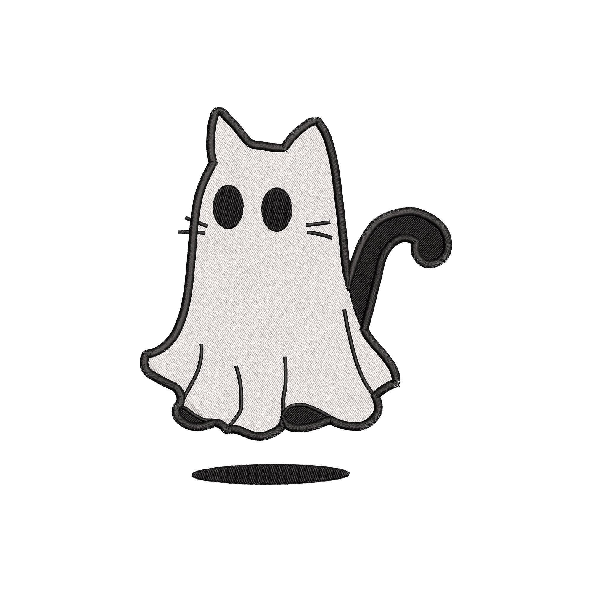 Spooky Halloween Ghost Cat Embroidery Design for Creative Projects