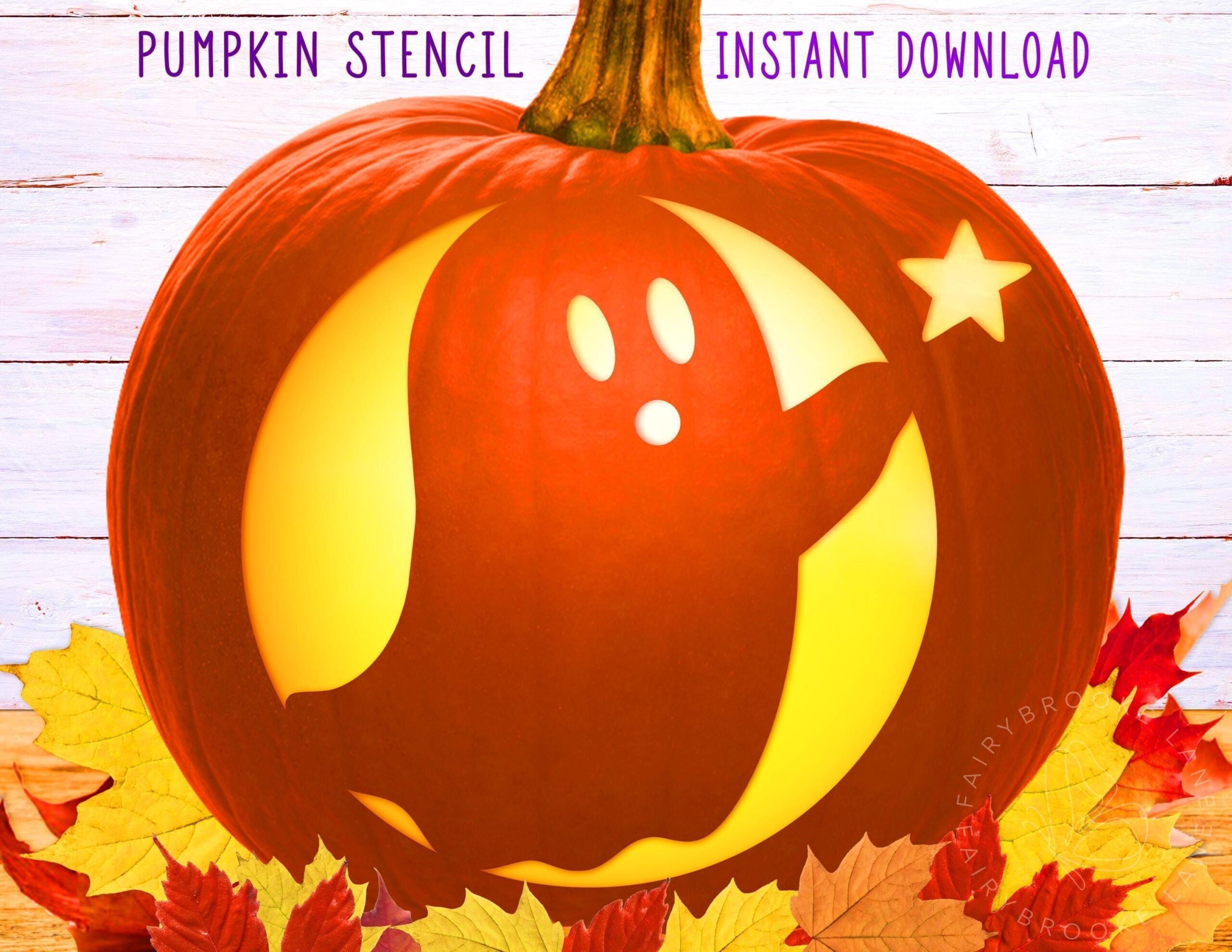 Ghost Pumpkin Stencil, Cute Ghost Printable Pumpkin Stencil, Jack O’ Lantern, Pumpkin Carving Template, Halloween Witch Hat Instant Download