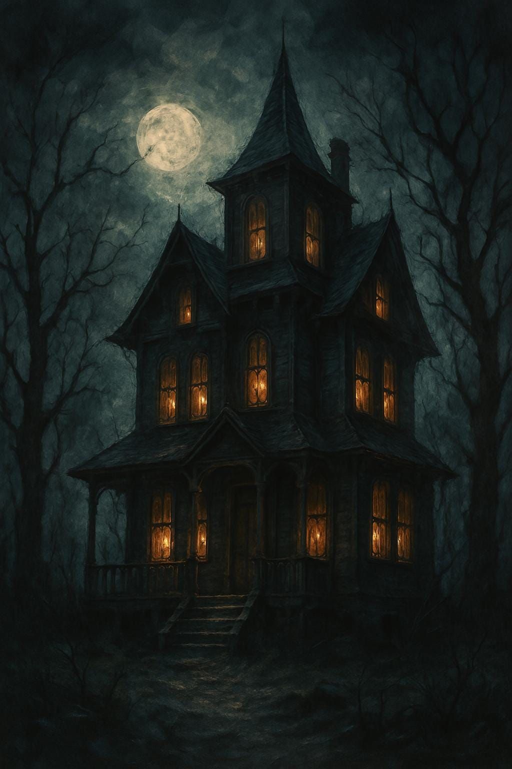 Haunted House Halloween Spooky Painting and Coloring Page