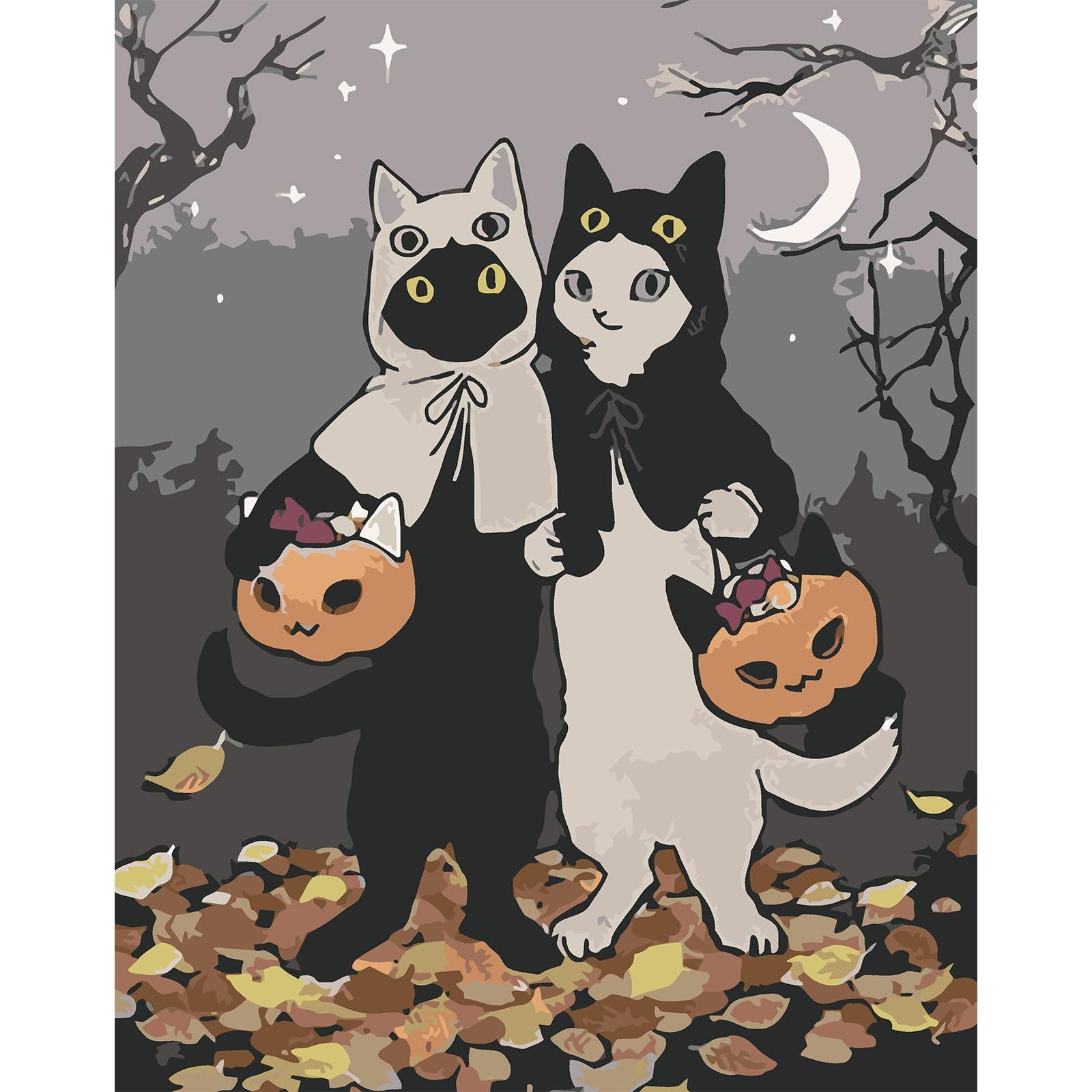 ajepon Halloween Paint by Numbers Kit,Horror Paint by Number Kits for Adults,Cat Adults Paint by Numbers Kits on Canvas Without Frame Oil Painting Acrylic Paints for Home Wall Decor 16X20inch