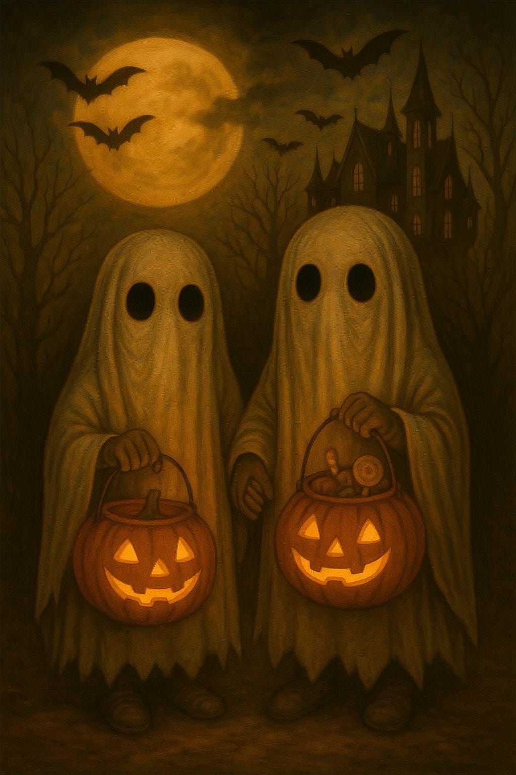 Halloween Ghost Kids Vintage Trick or Treat Printable Art Retro Halloween Clipart  PNG JPG Mug Shirt Wall Art Printable Download