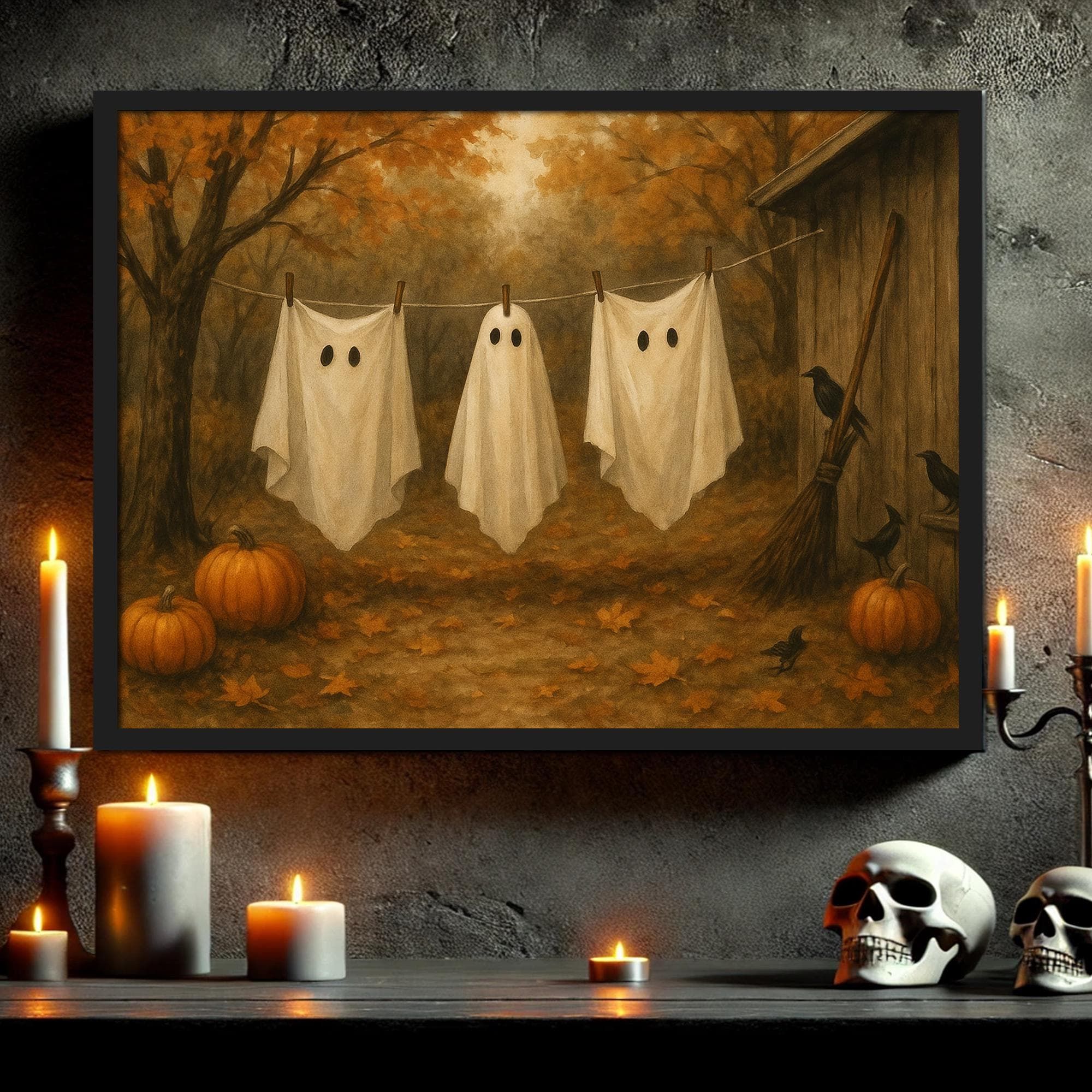 Halloween Waschküche Poster, Bauernhaus Halloween Dekor, Gothic Wandkunst, Lustiger Geist Druck, Maximalist Dekor, Halloween Dekor Sublimation