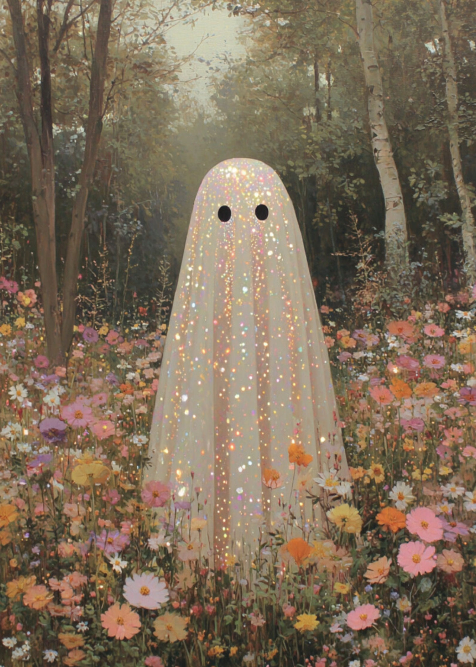 Iridescent Sparkly Ghost Print