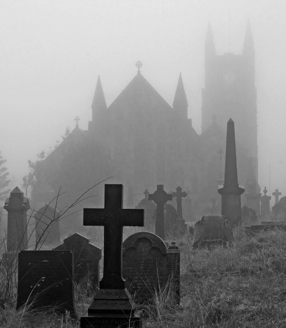 Misty churchyard