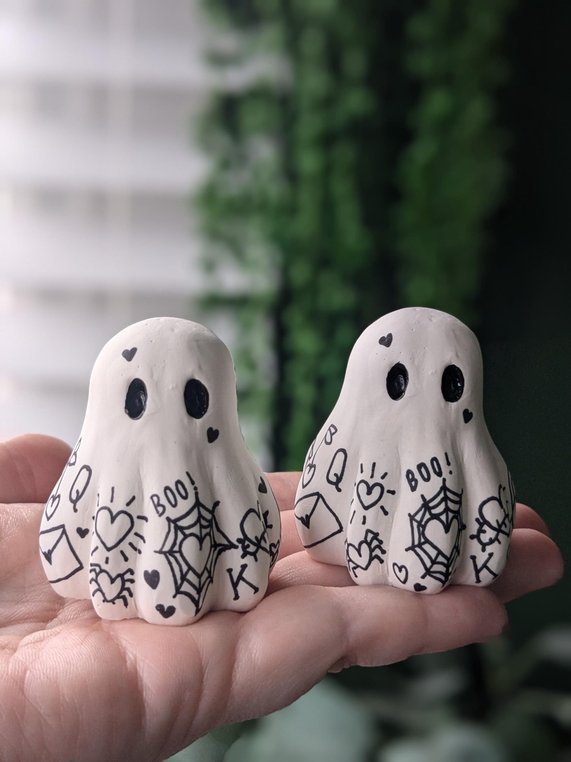 Tattoo my heart! valentines flash tats boo handmade ghost figure  Halloween, spooky decor. Giddy Ghost collectable.