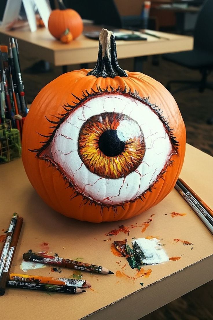 Realistic Eyeball Pumpkin Painting Ideas for Halloween