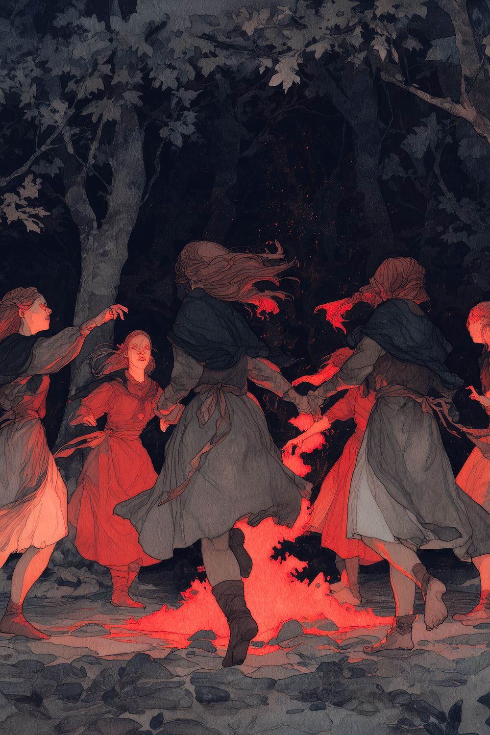 Halloween Witch Dance Illustration — Spooky Witch Clipart for Scrapbooking, Halloween Crafts