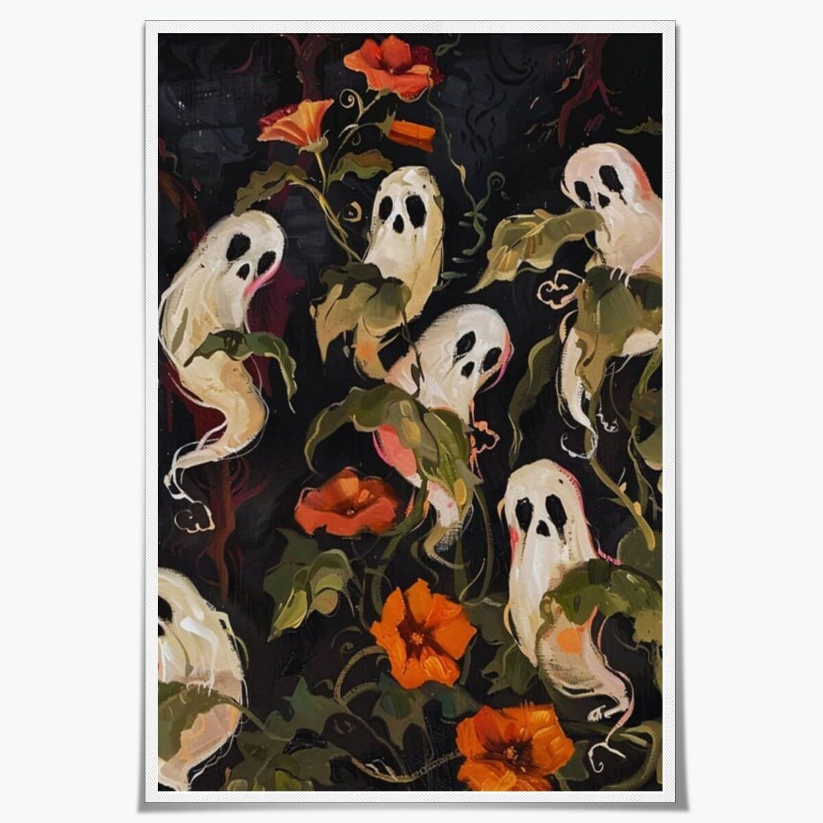 Medpol Vintage halloween prints goth wall decor spooky ghosts in flowers dark academia moody wall art dark cottagecore posters for room aesthetic Unframed8x12inch